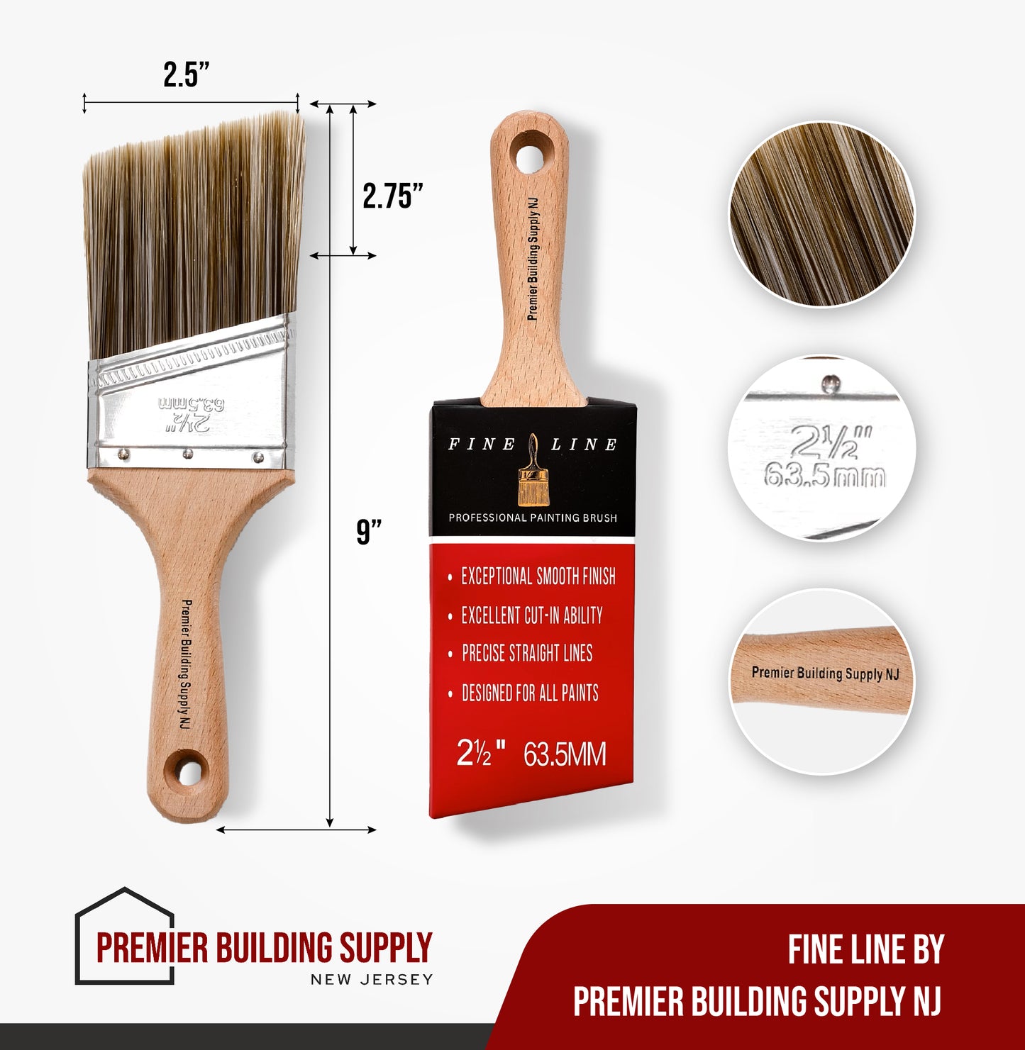 Fine Line Professional 2-1/2 inch Short Handle Sash Angle Paint Brush