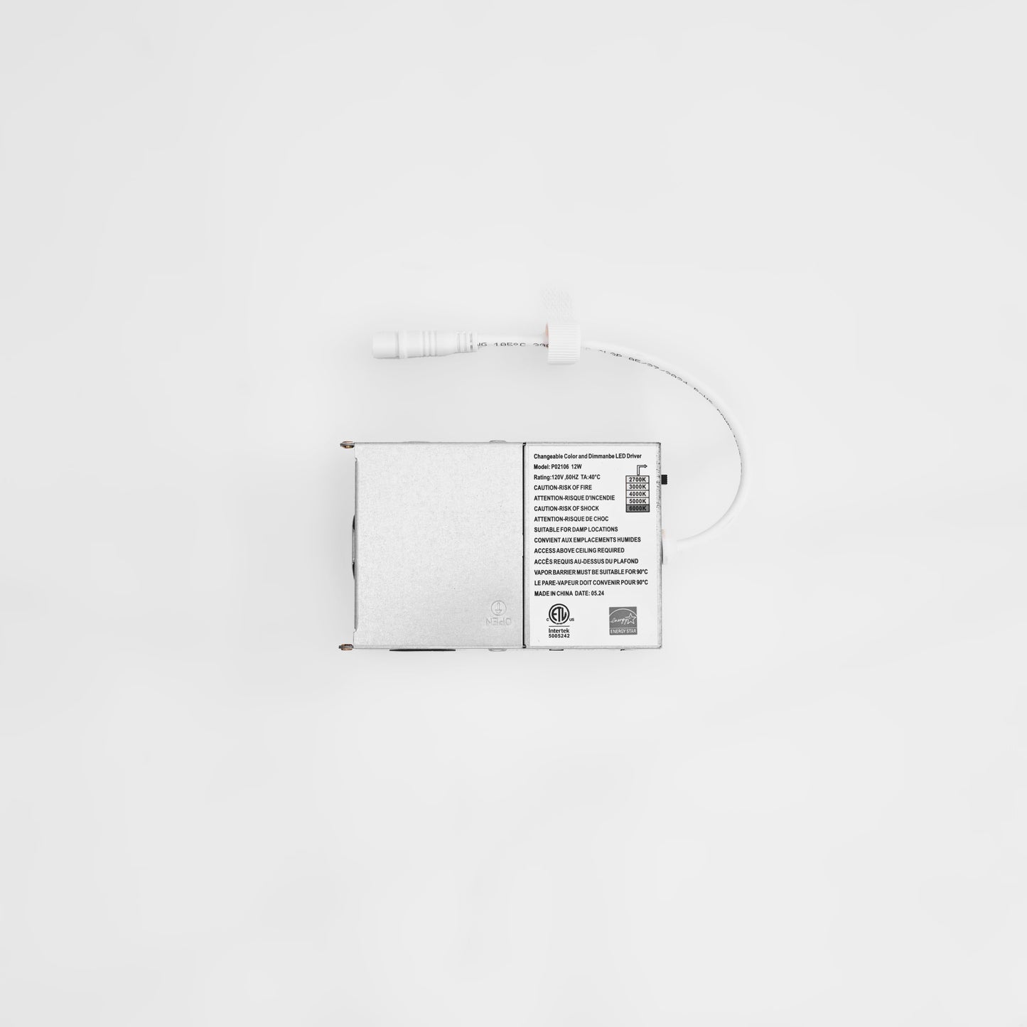 Ultra-Thin Canless Integrated LED Fire-Rated Recessed Light, 5CCT, New Construction, 1000 Lumens, Dimmable